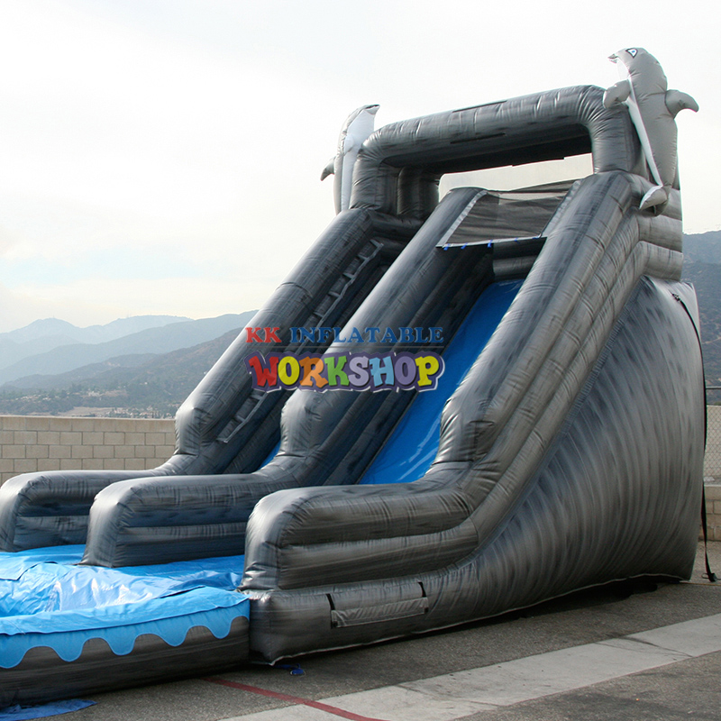 Marble Grey Dolphin - Themed Durable Inflatable Water Slide 2