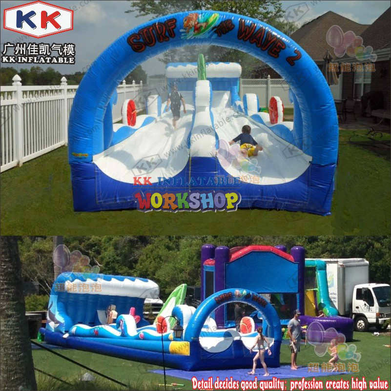 Inflatable Factory - Customized Surf Wave - themed Double - Lane Inflatable Water Slip 'N Slide 7