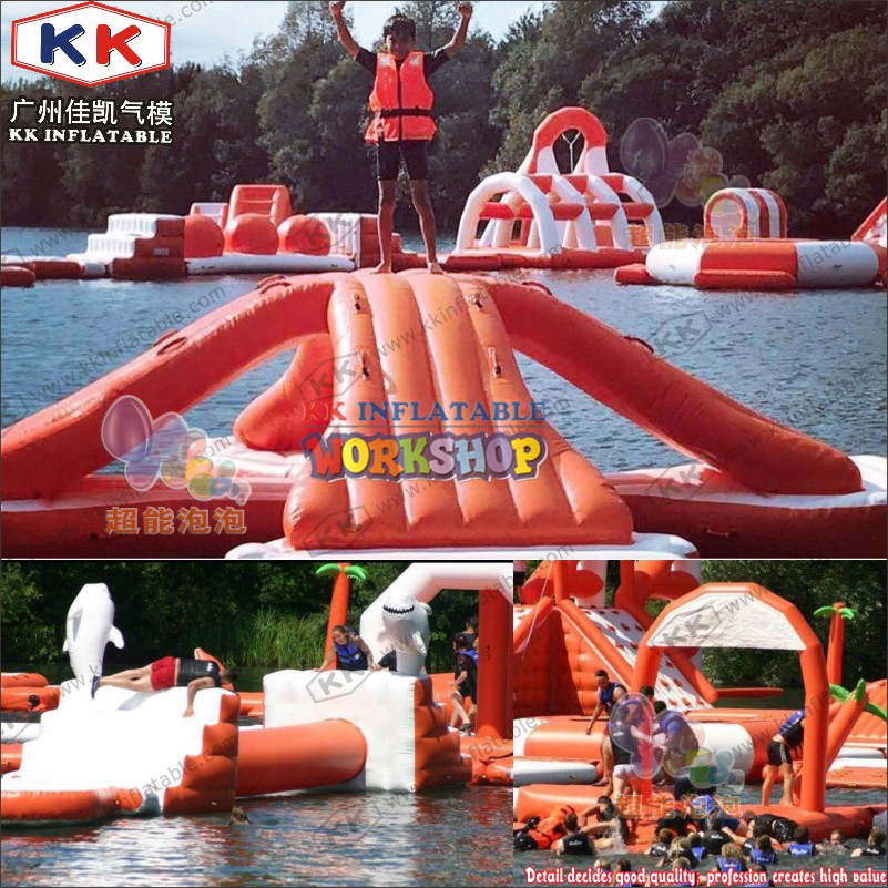 Parque inflable flotante personalizado de fábrica en el agua, obstáculo de agua inflable, juego de agua 4