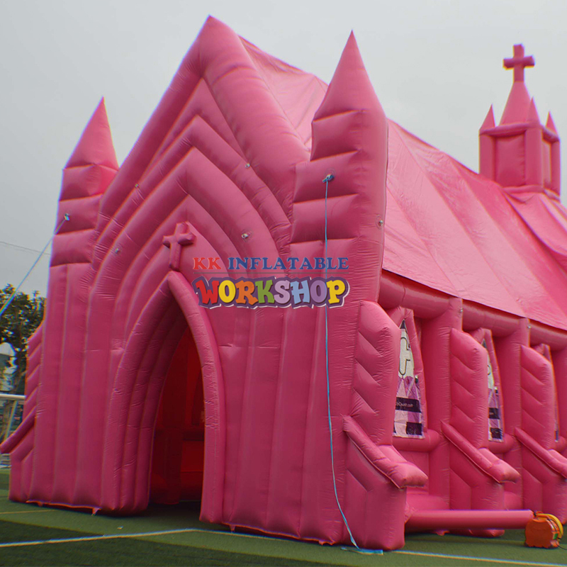 Iglesia blanca inflable rosada personalizada 3