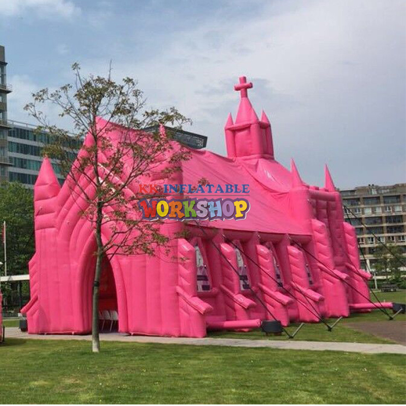 Iglesia blanca inflable rosada personalizada 1