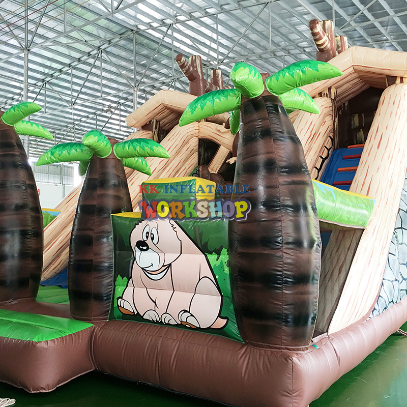 20FT Platform Jungle Animals Palm Tree Bouncy Slide Jumper Fantastic 3D Artwork Inflatable Dry Slide 1