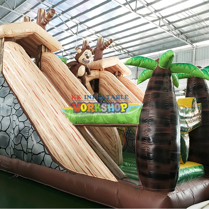 20FT Platform Jungle Animals Palm Tree Bouncy Slide Jumper Fantastic 3D Artwork Inflatable Dry Slide 2