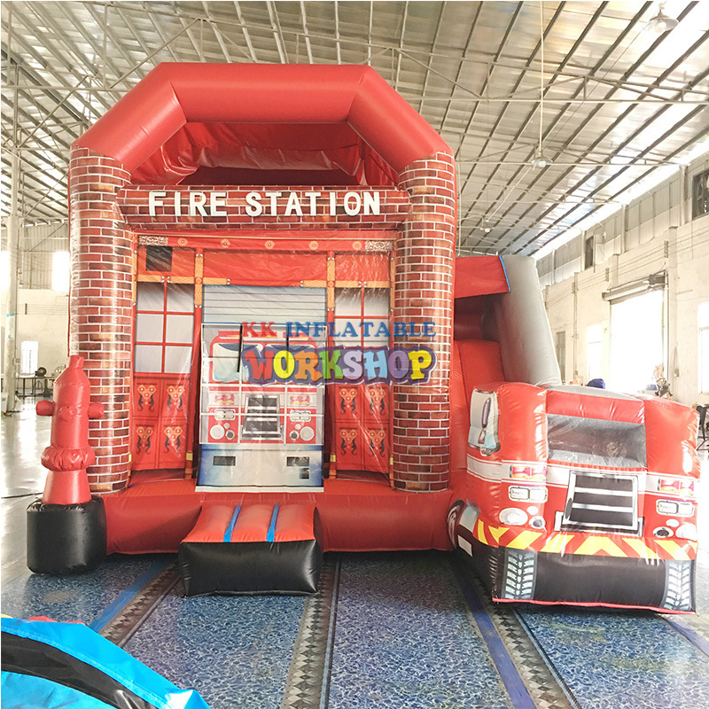 Combo del castillo de la gorila del alquiler de la fiesta de cumpleaños del camión de bomberos, casa inflable del salto del camión de la lucha contra el fuego 2