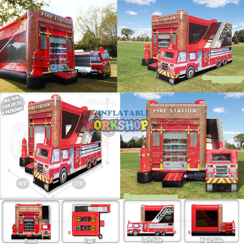 Inflatable Fire Station Bounce House Truck Slide Combo 1