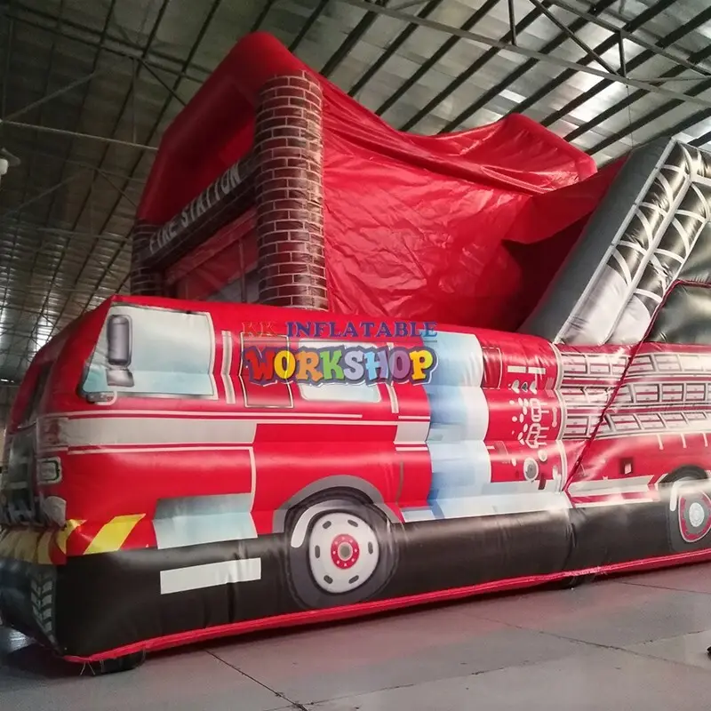 KK INFLATABLE fire truck shape big water slides various styles for playground 3