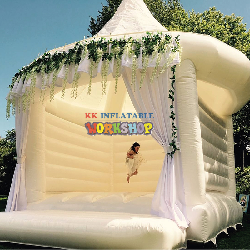 Elegant White & Gold Inflatable Bouncy Castle with Curtains Wedding Events & Kids' Parties 3