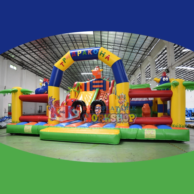 Giant colorful inflatable dinosaur slide / dinosaur park inflatable slide for kids 1