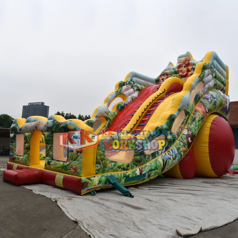 Colorful Inflatable Dry Slide Jungle Wild Animal Digital Printed Dual Lanes Dry Slide Trampoline 1