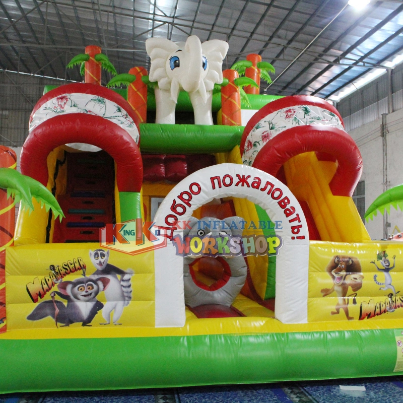 Inflatable Safari Park Bouncy Slide / Colorful PVC Inflatable Elephant Bouncer Slide Trampoline 1