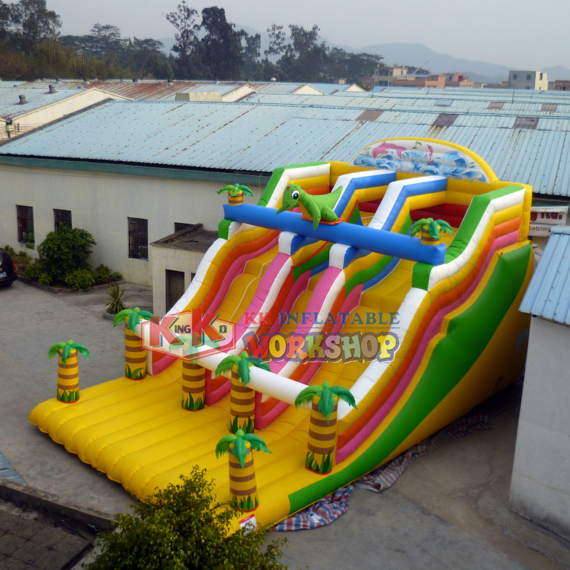 Tobogán inflable con tema de jungla de verano para niños, tobogán húmedo inflable de dinosaurio de palmera 1