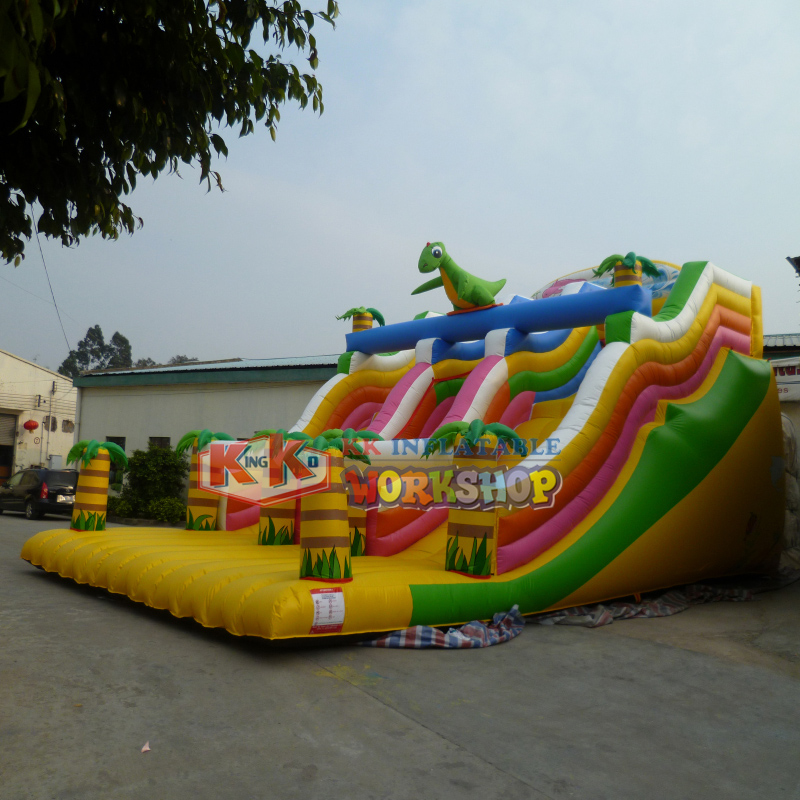 Tobogán inflable con tema de jungla de verano para niños, tobogán húmedo inflable de dinosaurio de palmera 5