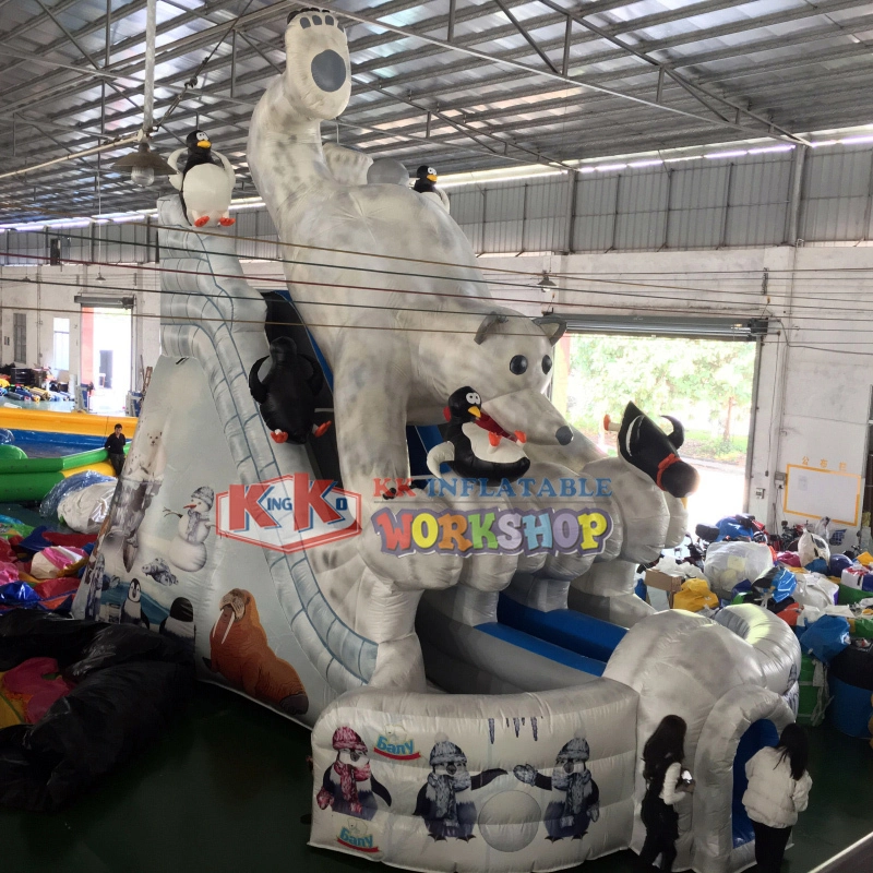 Inflatable Arctic Jumpers White Polar Bear Plunge Double Lane Slide/Snow theme jumping bouncer inflatable polar bear slide 1