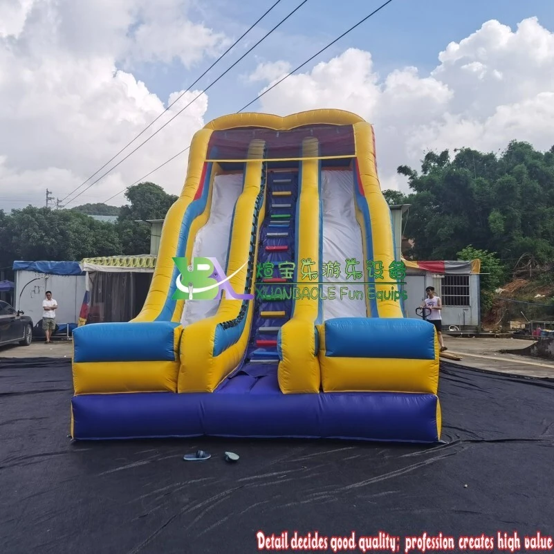 Double Lane Inflatable Dry Slide , Beautiful Colorful Huge Blow Up Bouncy Wave Slide 1