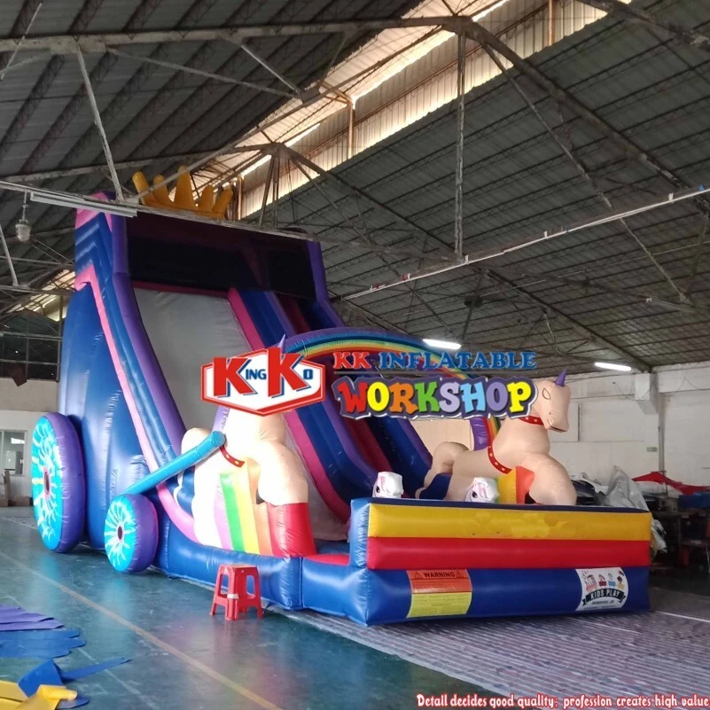 Tobogán inflable con forma de carro de unicornio para exteriores, castillo inflable para saltar, tobogán combinado 1