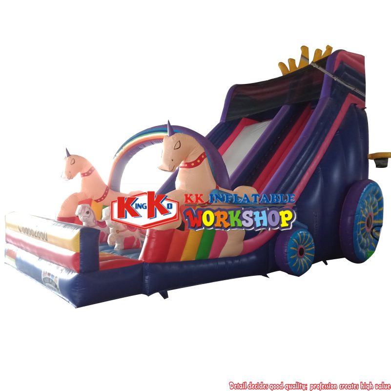 outdoor unicorn carriage slide inflatable jumping castle combo slide 2