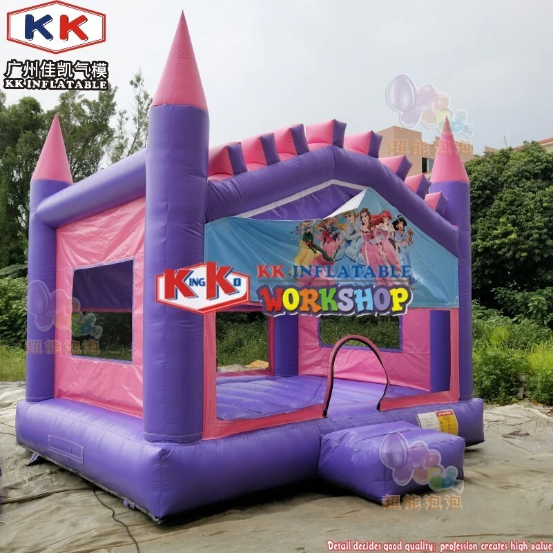 ultimate pink princess themed bouncy castle combomixed in purple&pink inflatable moonwalk with roof 1