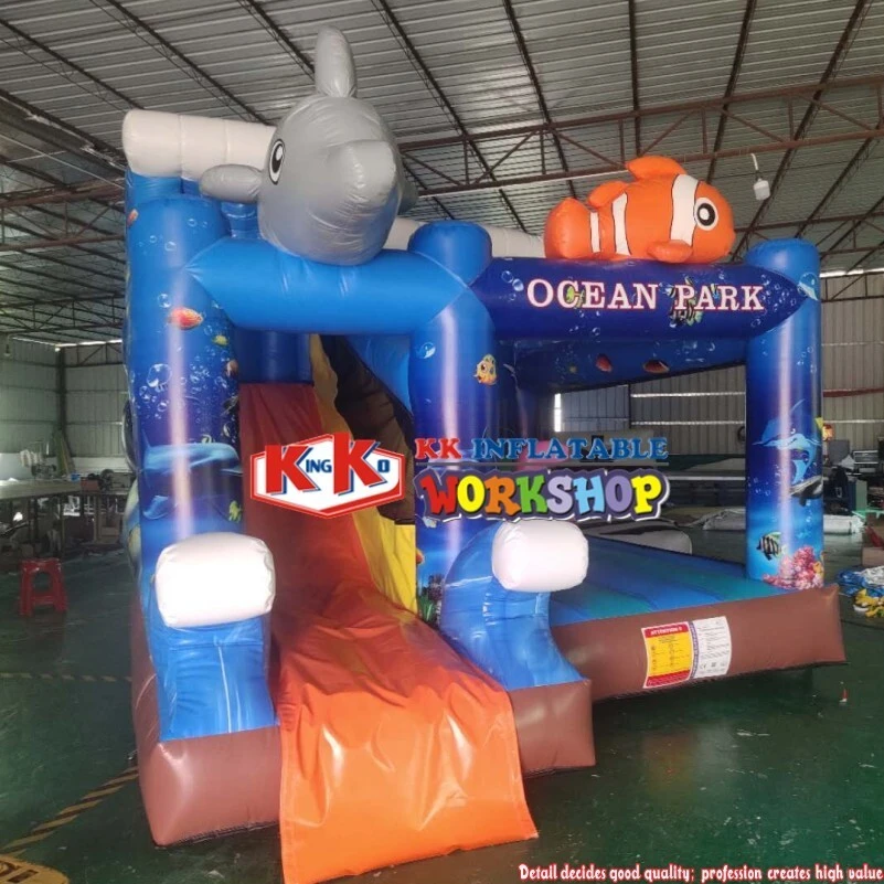 Printing ocean themed inflatable bouncing castle combo / Ocean Inflatables Castle Bouncy Jumping Beach Combo Bouncer Slide 1