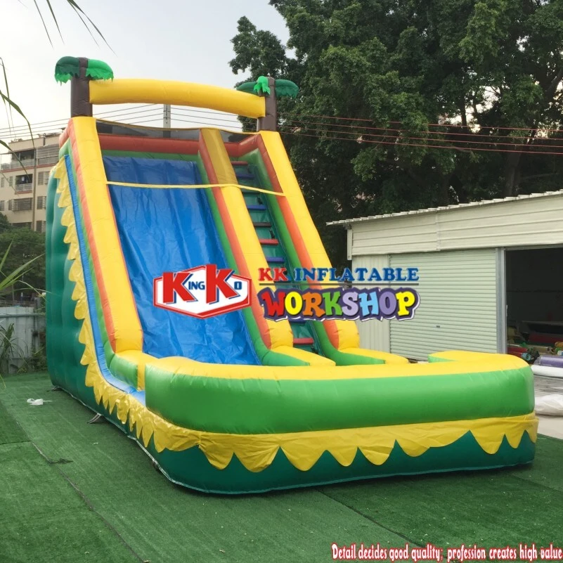 Commercial plam tree straight high mini inflatable water slide pool 1