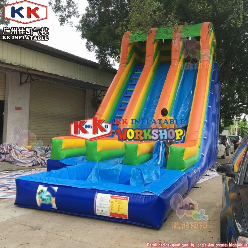 0.55mm PVC Double - lane Super High Colorful Inflatable Water Slide with Removable Pool 1