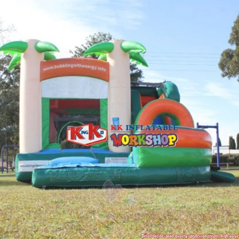 Palm Tree Wet dry combo bounce house Commercial inflatable bouncy castle with water slide 1