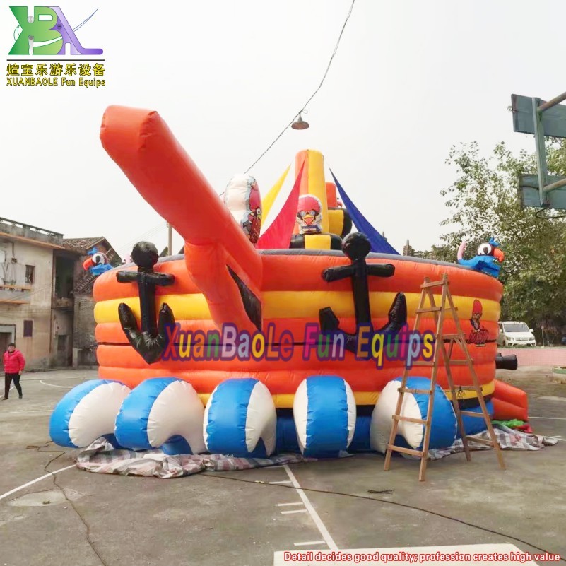 Parque de atracciones con tobogán inflado de barco pirata inflable puente de toboganes de ciudad divertido gigante al aire libre 1