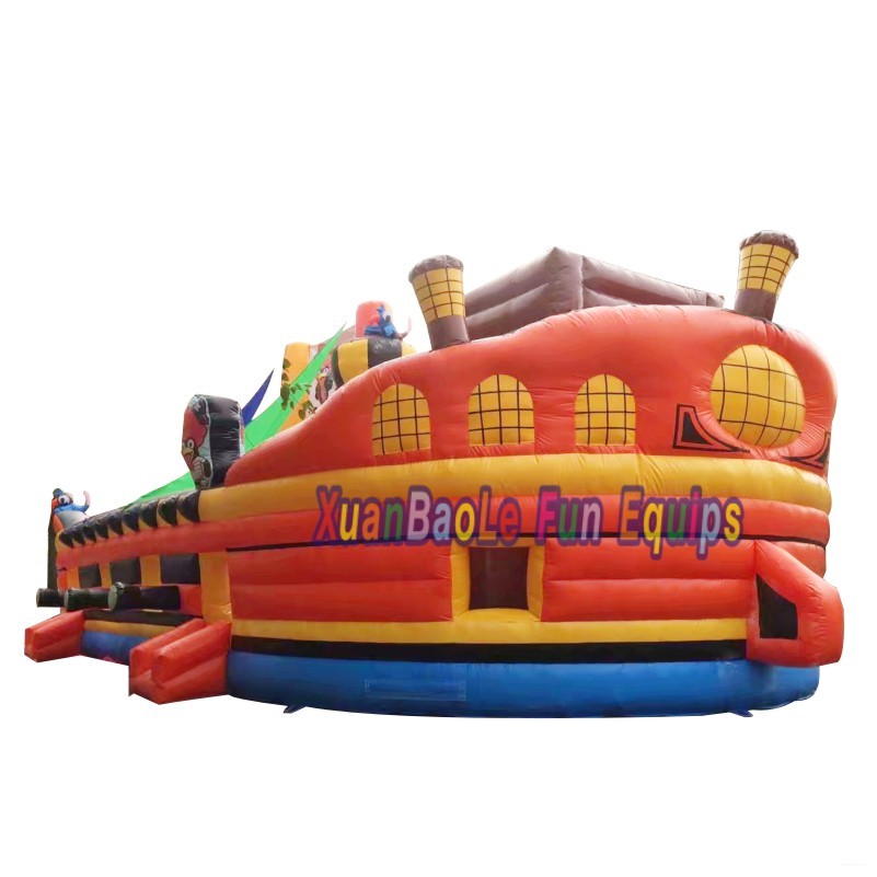 Parque de atracciones con tobogán inflado de barco pirata inflable puente de toboganes de ciudad divertido gigante al aire libre 7