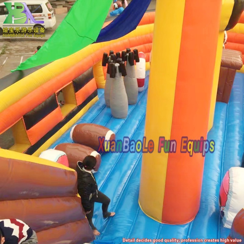 Parque de atracciones con tobogán inflado de barco pirata inflable puente de toboganes de ciudad divertido gigante al aire libre 4