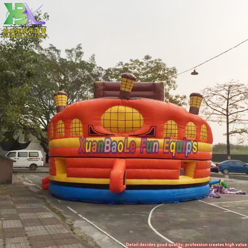 Parque de atracciones con tobogán inflado de barco pirata inflable puente de toboganes de ciudad divertido gigante al aire libre 6