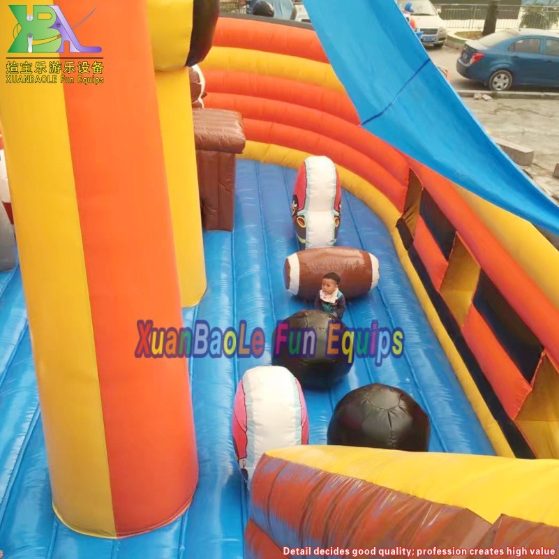 Parque de atracciones con tobogán inflado de barco pirata inflable puente de toboganes de ciudad divertido gigante al aire libre 5