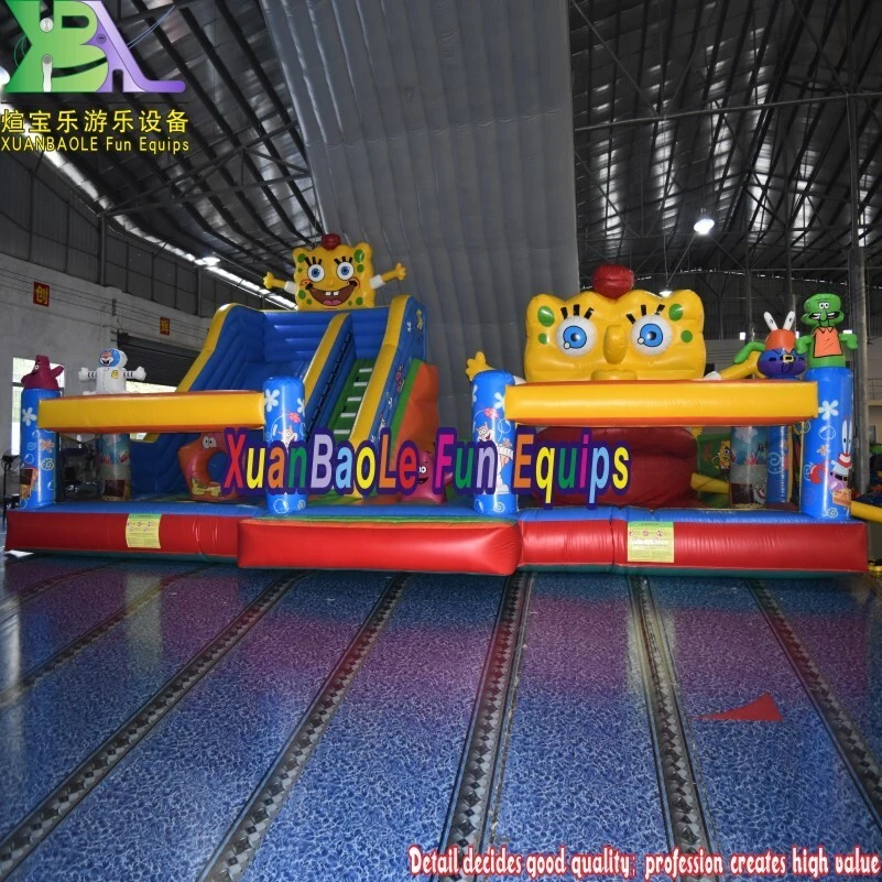 Adorable inflatable cartoon paradise fun city, Spongebob Children Inflatable Bouncer Slide Playground 1