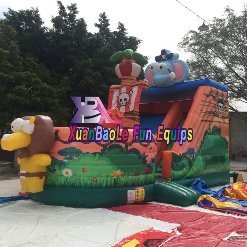 Tobogán inflable Safari Park, tobogán inflable de PVC con elefante, zoológico colorido&Tobogán estándar con palmeras 1