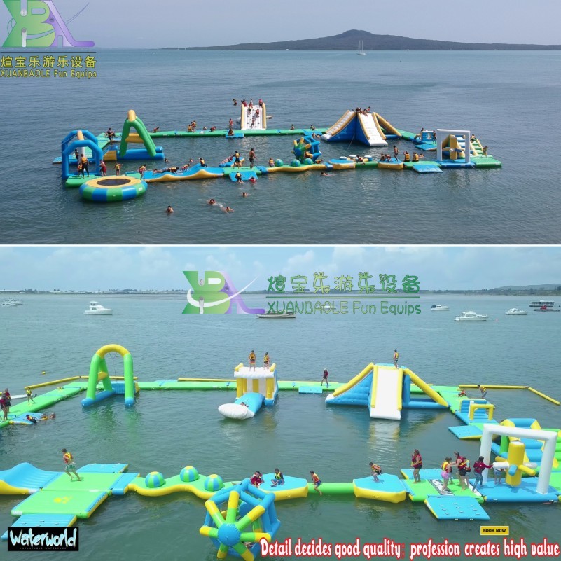 Parque de atracciones acuático verde claro/Parque acuático inflable con divertidos obstáculos para el mar o el lago 4