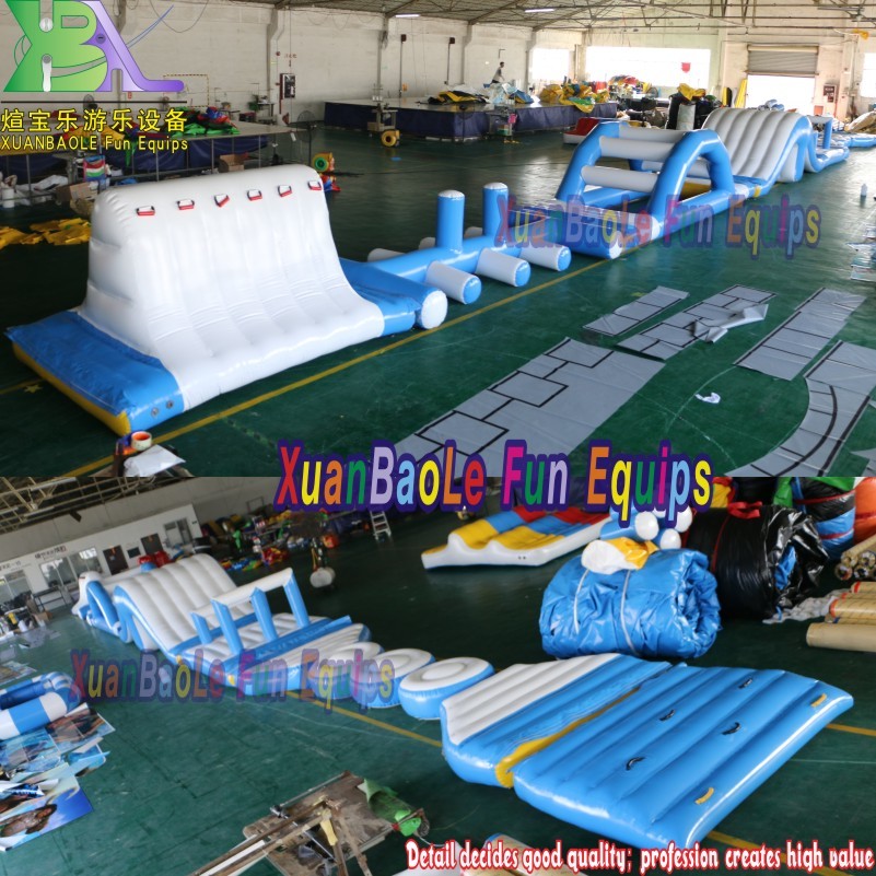 Parque acuático inflable azul/blanco/juego acuático inflable/pista de obstáculos para piscinas de hoteles o lagos 2
