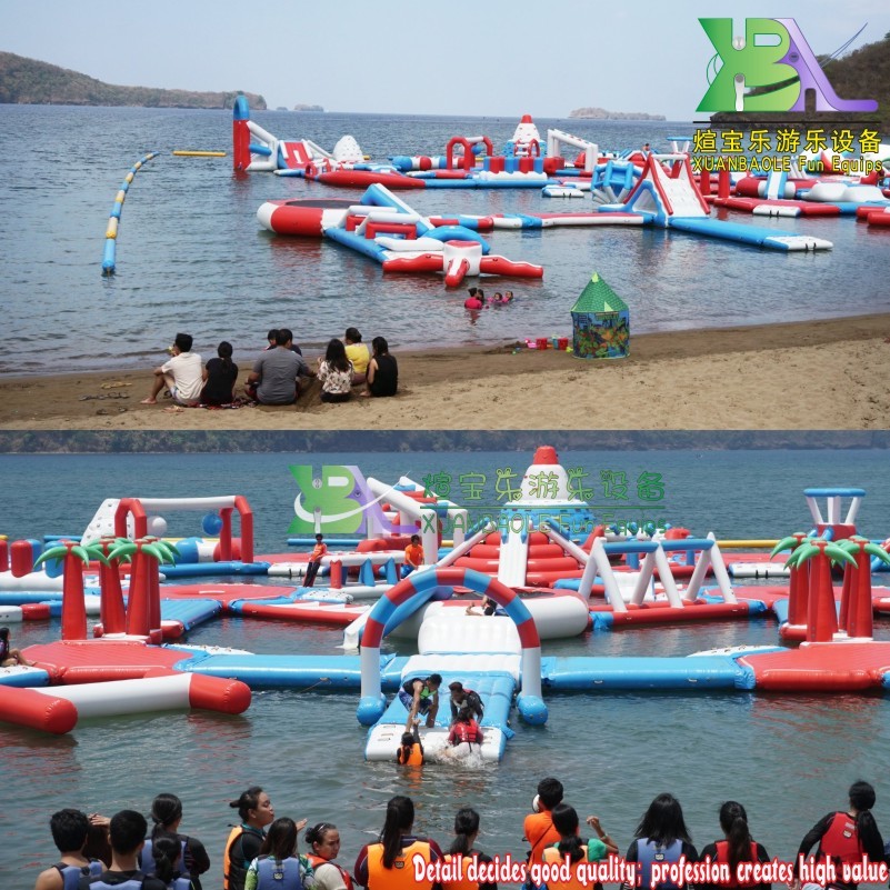 Parque acuático inflable al aire libre con isla para resort vacacional, parque acuático de playa con obstáculos flotantes 4