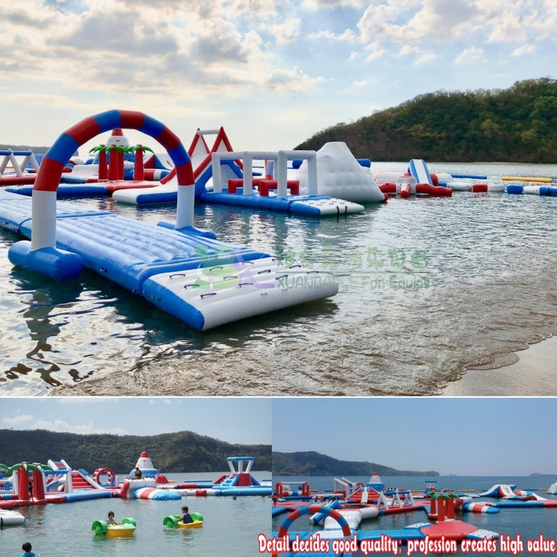 Parque acuático inflable al aire libre con isla para resort vacacional, parque acuático de playa con obstáculos flotantes 6