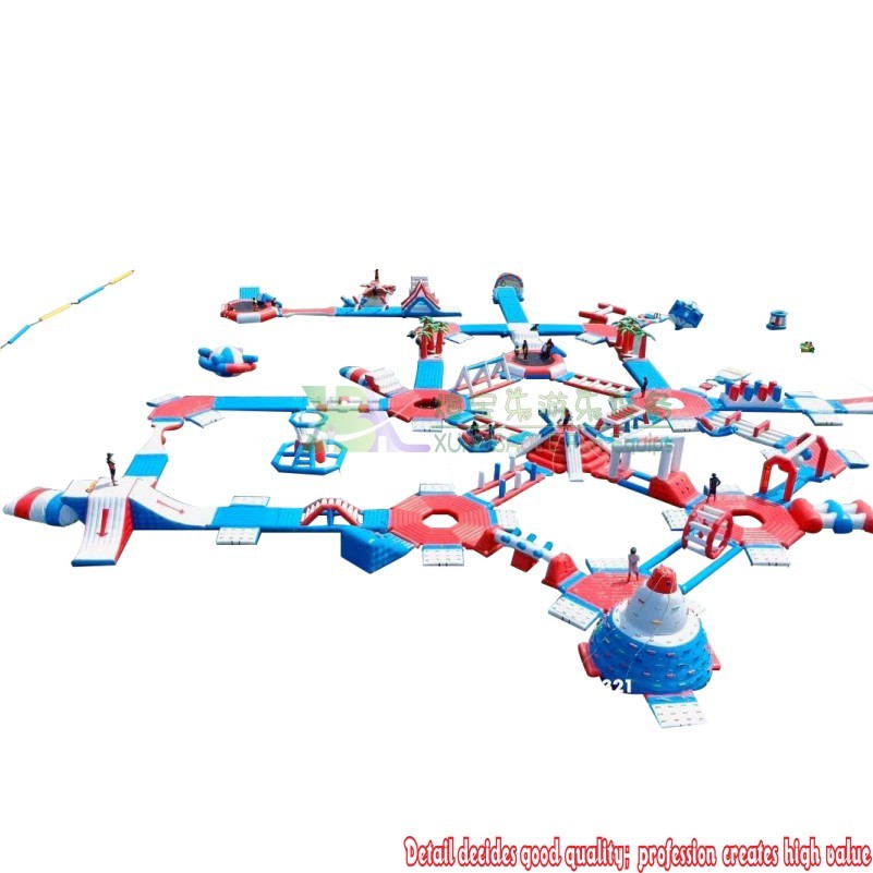 Parque acuático inflable al aire libre con isla para resort vacacional, parque acuático de playa con obstáculos flotantes 10