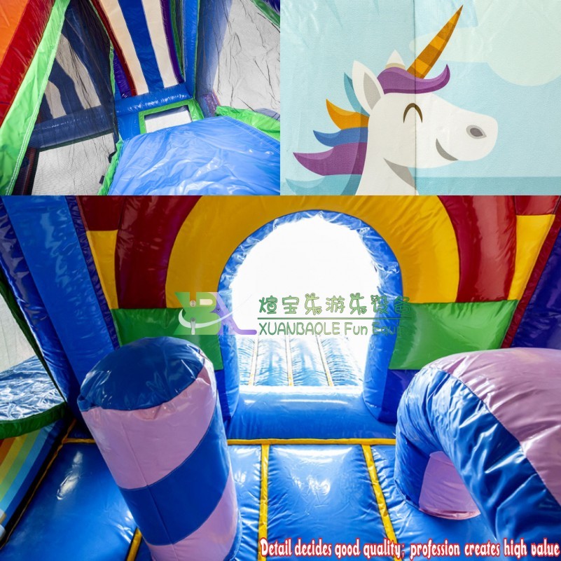Combo de castillo inflable con unicornio alado, castillo inflable azul y tobogán para niños 4