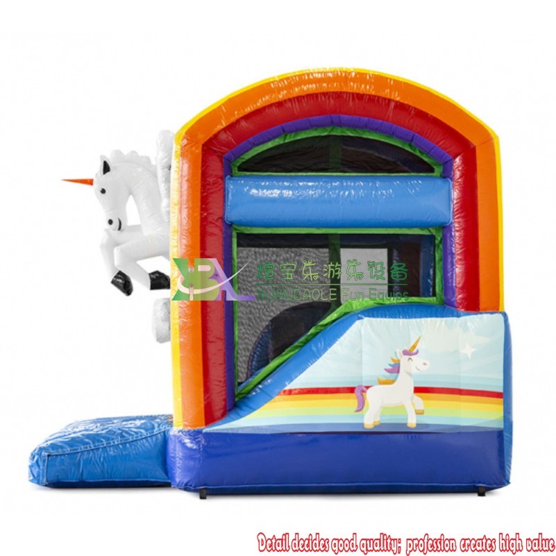 Combo de castillo inflable con unicornio alado, castillo inflable azul y tobogán para niños 5