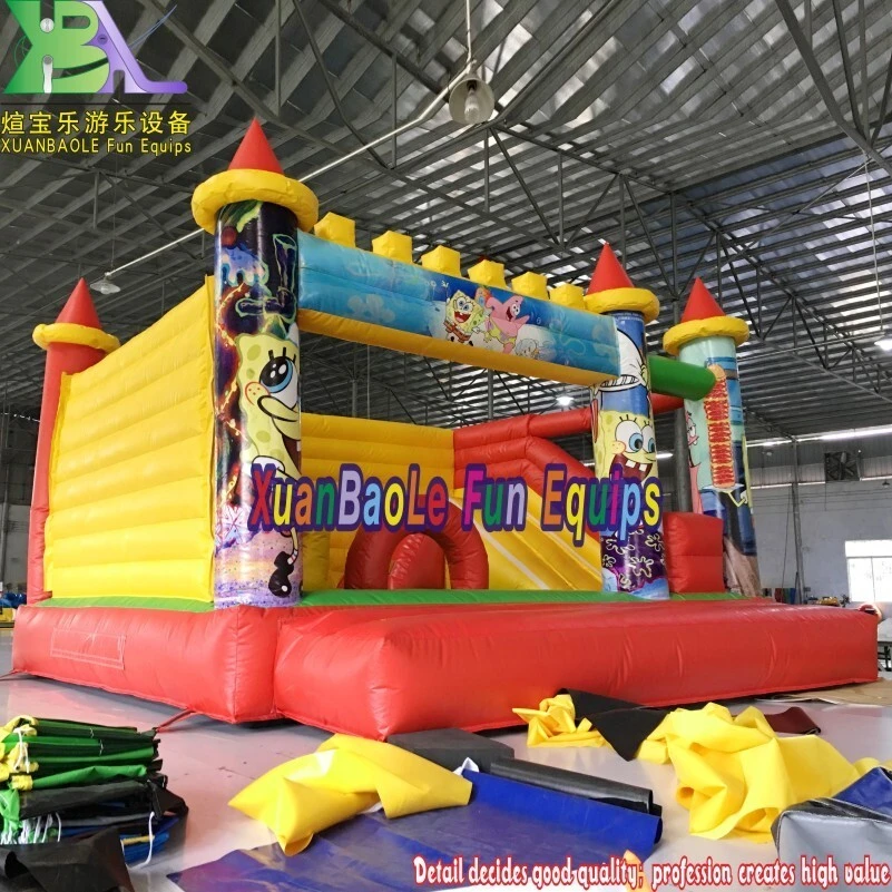 Kids Spongebob Jumping Castle Bounce House Inflatable Bouncer Combo, Indoor Bouncy Slide With Moon Bounce 1