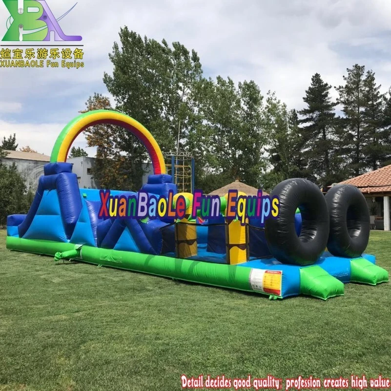 Tropical Palm Tree Bouncy Obstacle Course, Kids&Adults Outdoor Interactive Inflatable Challenge Game 1