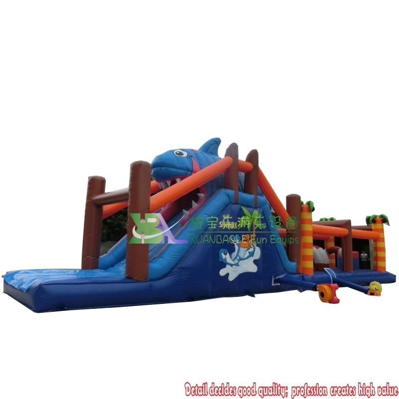 Outdoor Commercial Jungle Shark Inflatable Obstacle Course For Kids And Adults Fun 1
