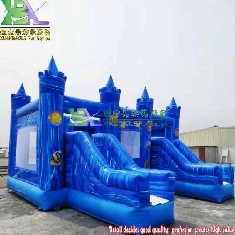 Factory Quality Blue Marble PVC Giant Outdoor Kids Inflatable Combo Bouncy Castle Double Lane Slides 1