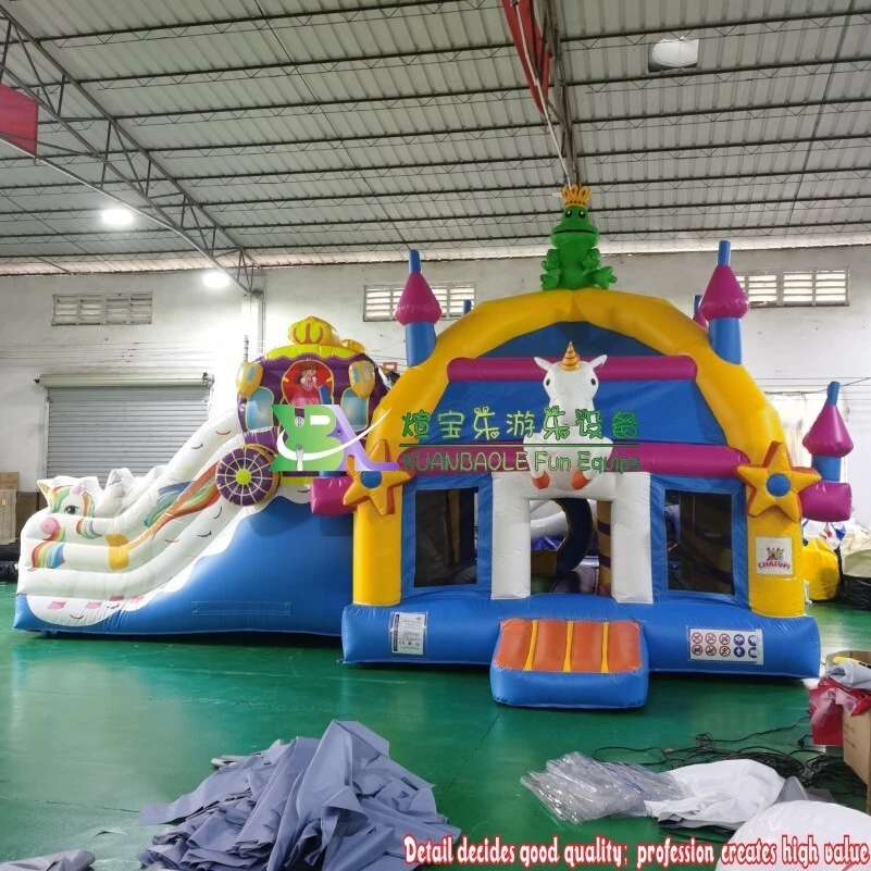 Commercial Princess Carriage & Unicorn Inflatable Combo Bouncer House With Front Jumping Slide 1