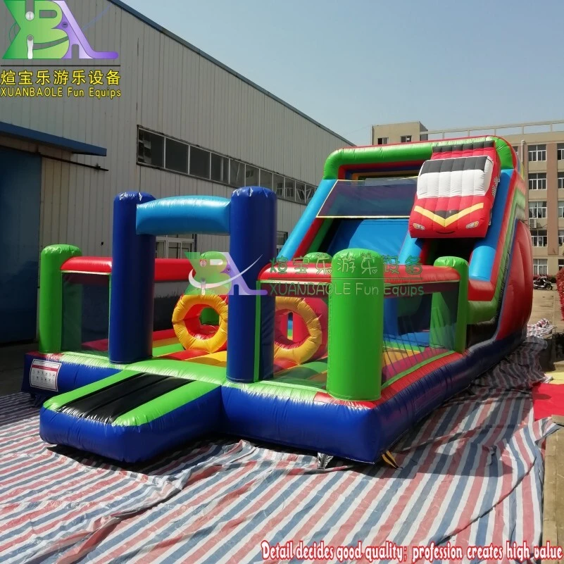 Big inflatable Race Car Bounce House With slide , Amusement Park Fun Equips Bouncy Slide Combo Playground for kids play 1