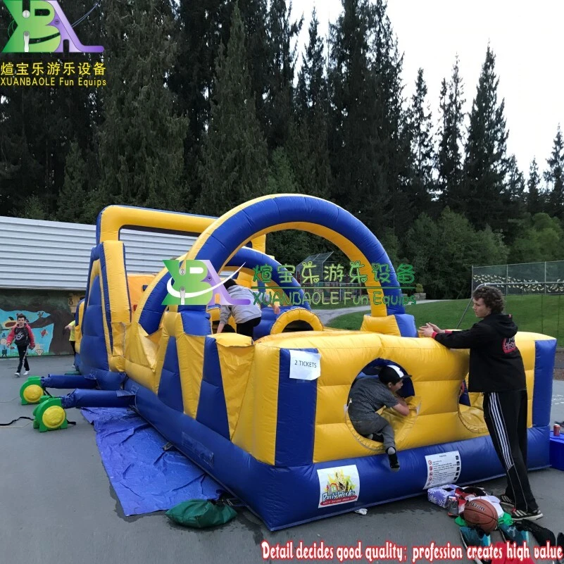 OEM Design 2parts Commercial 33.33ft Teenage Inflatable Assault Obstacle Course With Rock Climbing Slide Arch 1