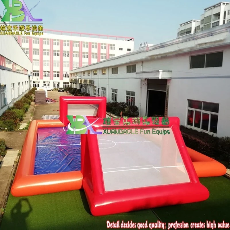 NEW Outdoor Red&Deep Blue PVC Inflatable Water Soap Football Field Kids Inflatable Soccer Court Giant Water Soccer Pitch Sport Games 1