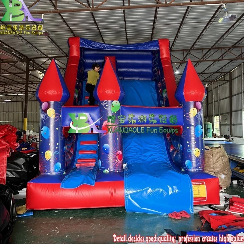 Cheer Amusement High EQ Party Air Balloon Theme Printing Inflatable Dry Slide For Indoor / Outdoor Playground 1