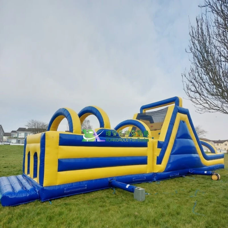 Amusement Park Equipment Blue/ Yellow inflatables obstacle course bounce with slide 1