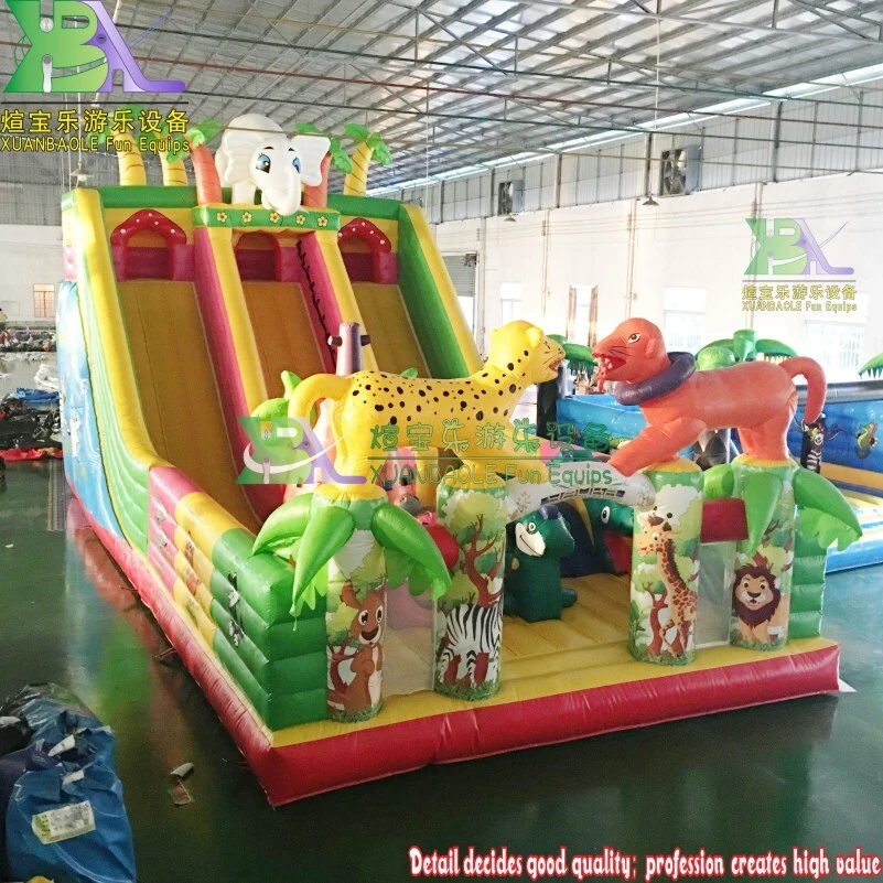 Safari World Kids inflatable bouncy castle with slide combo certified by EN14960 made of best material from KK Inflatable 1
